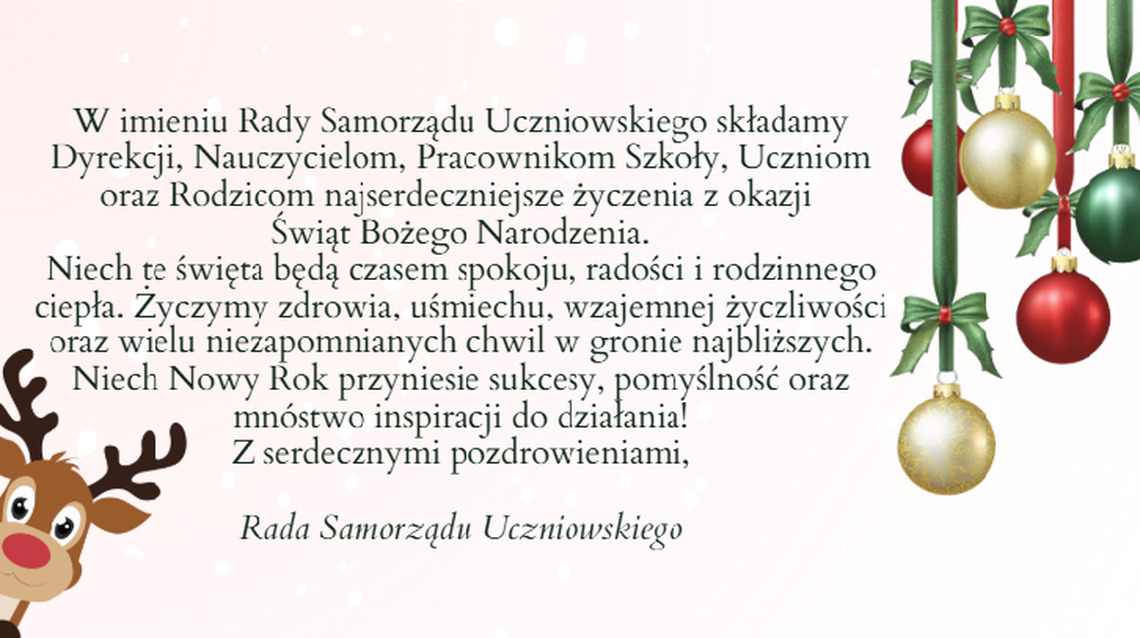 Życzenia świąteczne od Samorządu Uczniowskiego
