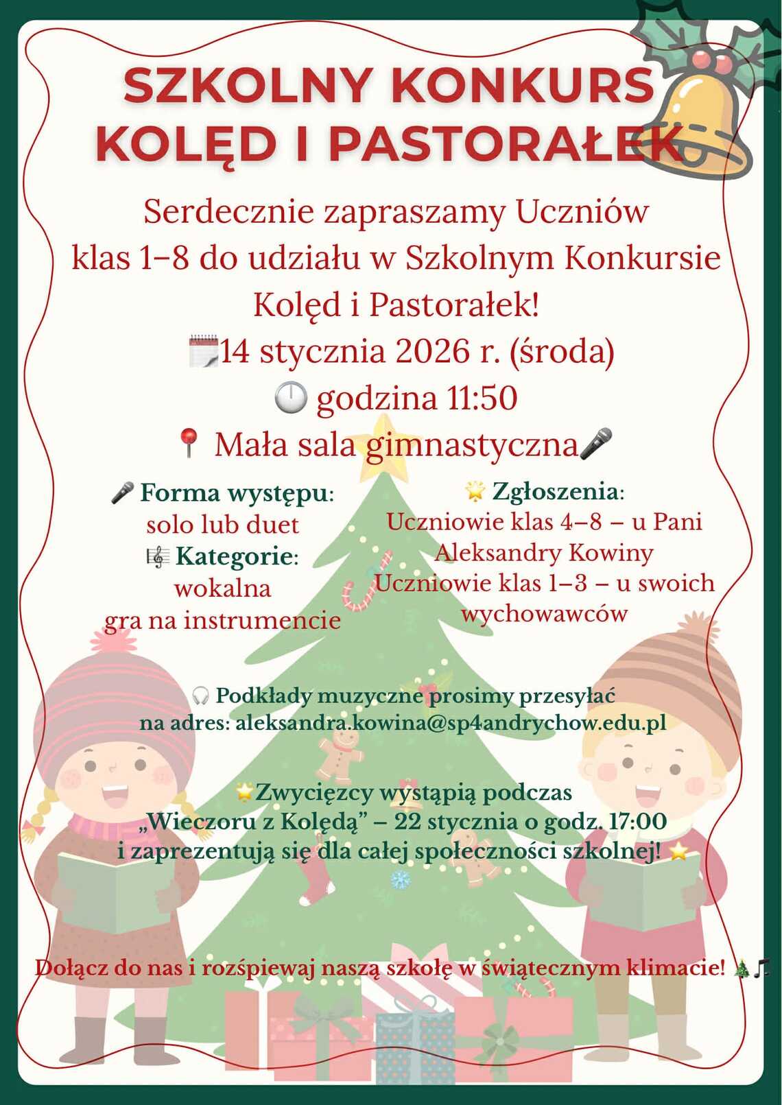 Serdecznie zapraszamy do udziału w Konkursie Kolęd i Pastorałek