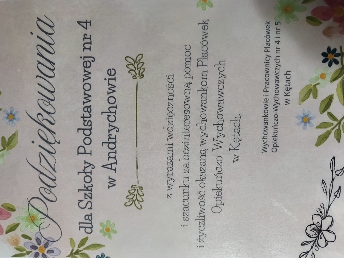 Serdeczne podziękowania za udział w akcji na rzecz wychowanków Placówek Opiekuńczo - Wychowawczych w