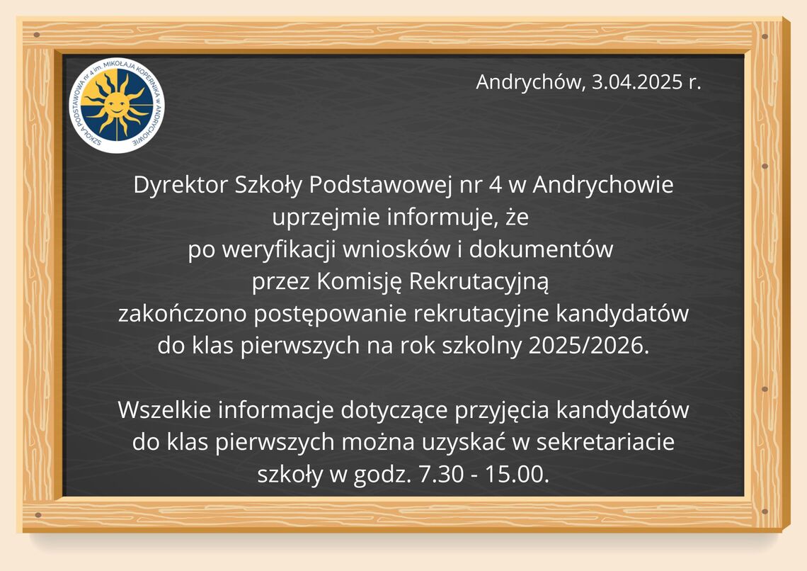 Informacja dotycząca rekrutacji uczniów do klas pierwszych